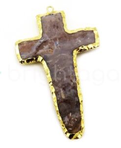 Agate Handknapped cross gold Electroplated pendant.