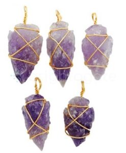 Amethyst Arrowhead Pendant Wire Wrapped Gold Plated Arrow