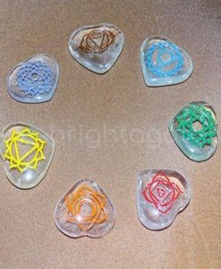 7 Chakra Clear Crystal Quartz Engraved Heart Set