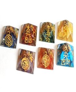 Reiki Energy Charged Complete Engraved Orgone Pyramid Crystal Chakra Set Healing