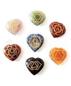 Seven Chakra Crystal Stones Heart Shape With Reiki Symbols Engraved